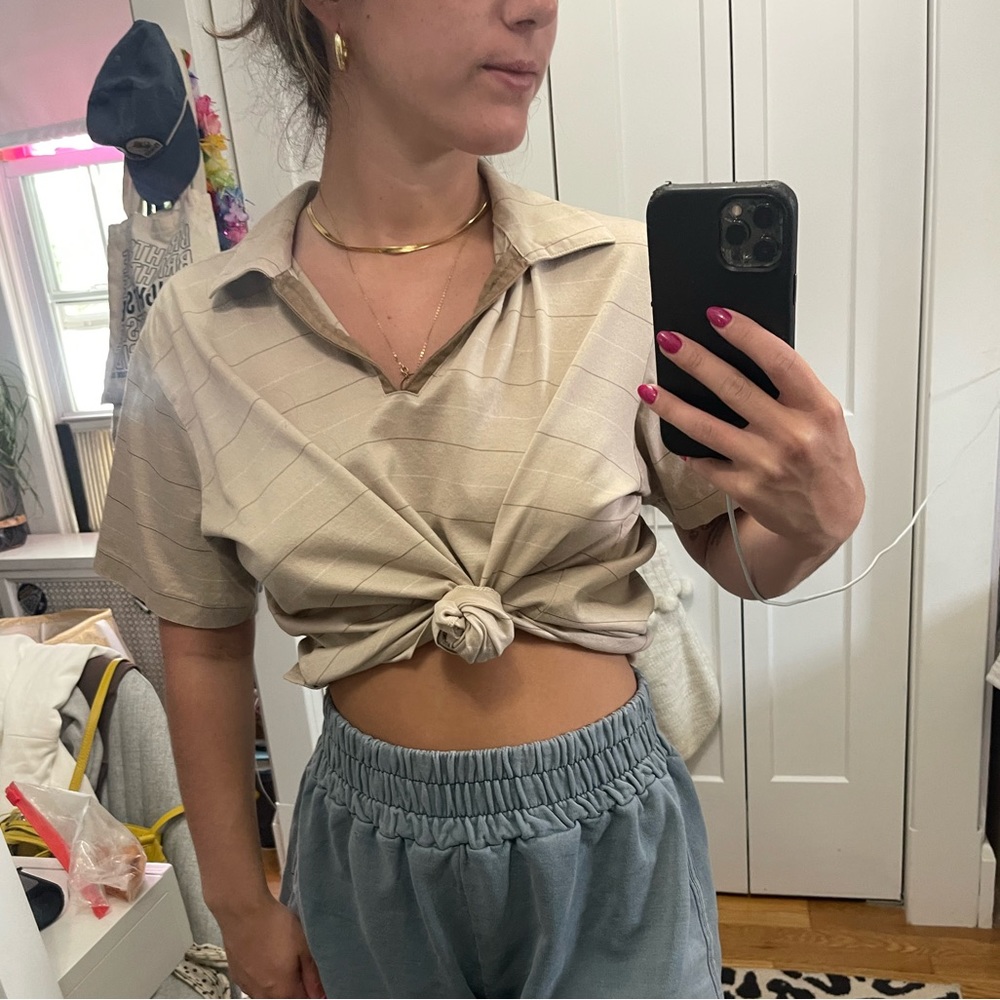 beige stripe boxy shirt